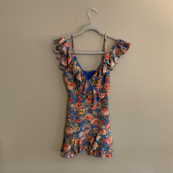 MAJORELLE blue floral off the shoulder dress - Picture 2 of 6